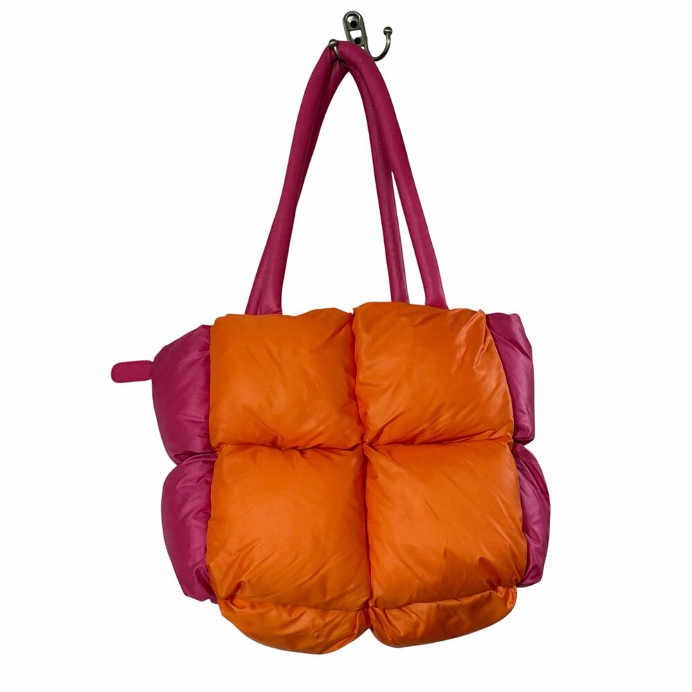 Amika Quilted Tote Bag Pink Orange Puffer Lightweight